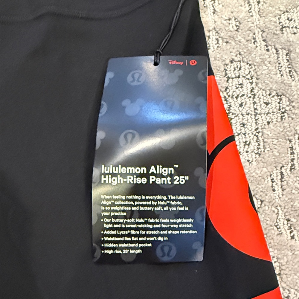 Lululemon Align High-Rise 25-inch size 4 Disney Black Leggings with Red Accents - Picture 2 of 3